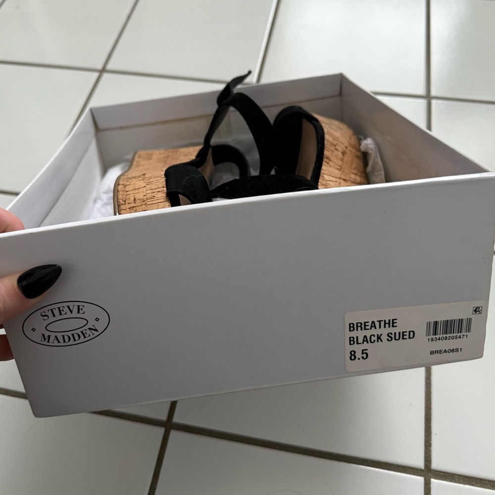 Steve Madden Breathe Black Suede Wedge Sandals/Platform Sandals